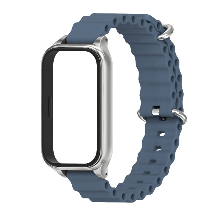 For Xiaomi Smart Band 9 Active / Redmi Band 3 Mijobs Metal Shell Marine Silicone Watch Band(Dark Blue Silver)