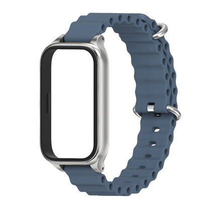 For Xiaomi Smart Band 9 Active / Redmi Band 3 Mijobs Metal Shell Marine Silicone Watch Band(Dark Blue Silver)