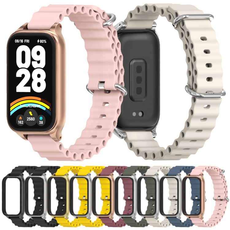 For Xiaomi Smart Band 9 Active / Redmi Band 3 Mijobs Metal Shell Marine Silicone Watch Band(Yellow Silver)