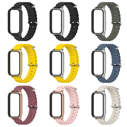 For Xiaomi Smart Band 9 Active / Redmi Band 3 Mijobs Metal Shell Marine Silicone Watch Band(Black Silver)