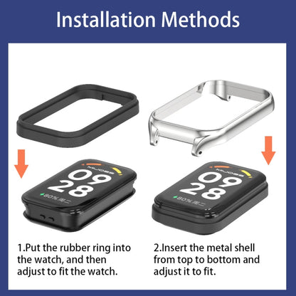 For Xiaomi Smart Band 9 Active / Redmi Band 3 Mijobs Metal Shell Marine Silicone Watch Band(Dark Blue Silver)