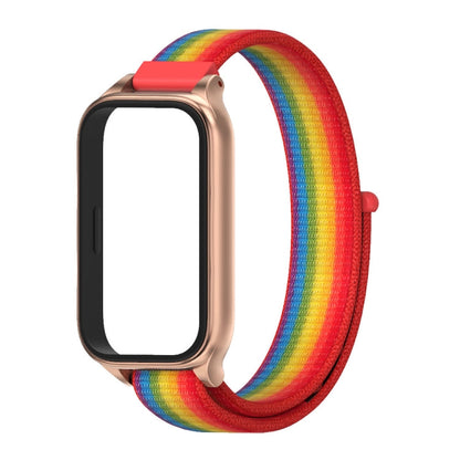 For Xiaomi Smart Band 9 Active / Redmi Band 3 Mijobs Metal Shell Nylon Loop Watch Band(Rainbow Rose Gold)