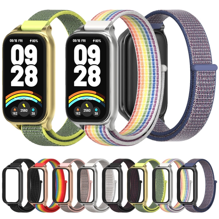 For Xiaomi Smart Band 9 Active / Redmi Band 3 Mijobs Metal Shell Nylon Loop Watch Band(Black Red)