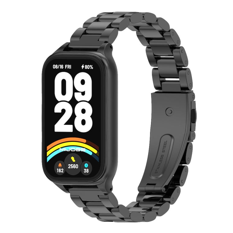 Pour Xiaomi Smart Band 9 Active / Redmi Band 3 Mijobs Coque Métal Trois Perles Bracelet Montre en Acier Inoxydable (Noir)