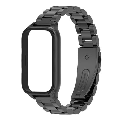 Pour Xiaomi Smart Band 9 Active / Redmi Band 3 Mijobs Coque Métal Trois Perles Bracelet Montre en Acier Inoxydable (Noir)