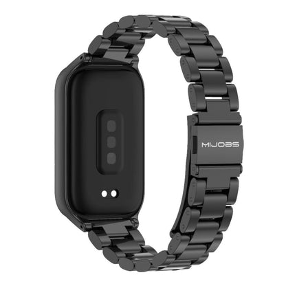 Pour Xiaomi Smart Band 9 Active / Redmi Band 3 Mijobs Coque Métal Trois Perles Bracelet Montre en Acier Inoxydable (Noir)