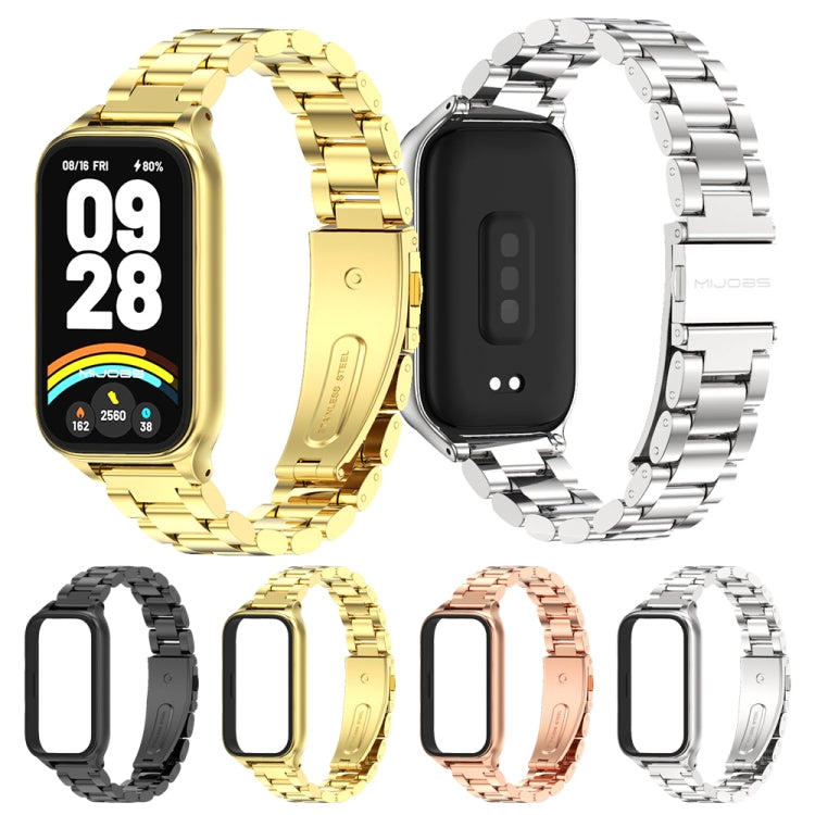 Pour Xiaomi Smart Band 9 Active / Redmi Band 3 Mijobs Coque Métal Trois Perles Bracelet Montre en Acier Inoxydable (Noir)