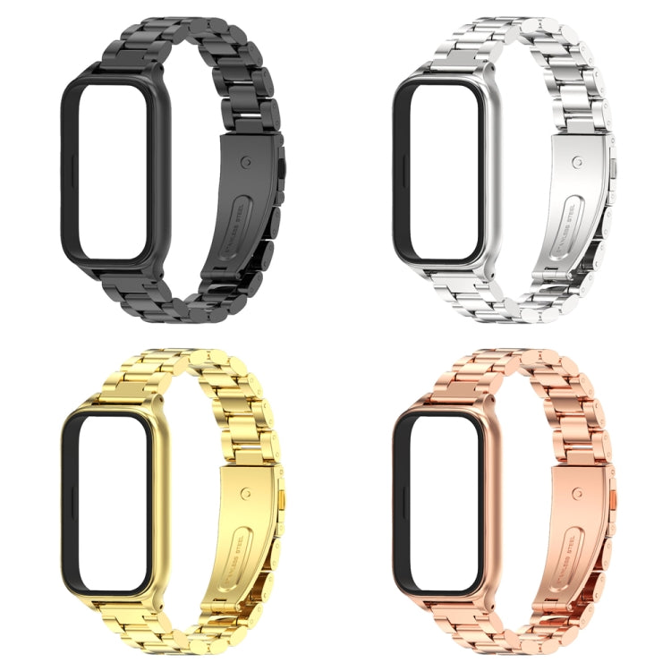 Pour Xiaomi Smart Band 9 Active / Redmi Band 3 Mijobs Coque Métal Trois Perles Bracelet Montre en Acier Inoxydable (Noir)