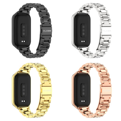 Pour Xiaomi Smart Band 9 Active / Redmi Band 3 Mijobs Coque Métal Trois Perles Bracelet Montre en Acier Inoxydable (Noir)