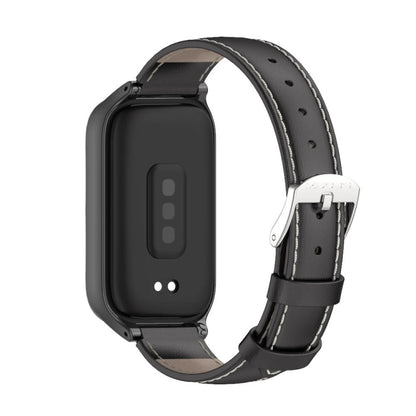 For Xiaomi Smart Band 9 Active / Redmi Band 3 Mijobs Metal Shell Genuine Leather Watch Band(Black)