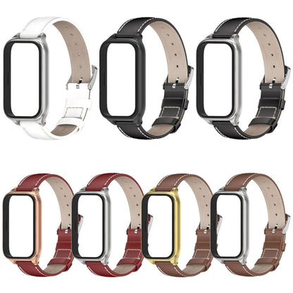 For Xiaomi Smart Band 9 Active / Redmi Band 3 Mijobs Metal Shell Genuine Leather Watch Band(Black)