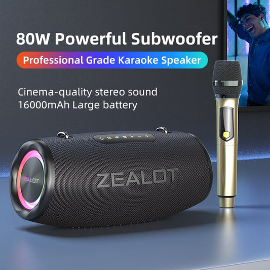 Zealot S87M 80W Portable Outdoor RGB Bluetooth Speaker with Microphone(Black)
