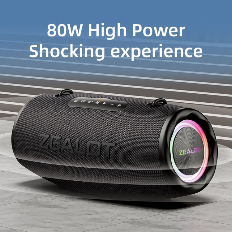 Zealot S87M 80W Portable Outdoor RGB Bluetooth Speaker with Dual Microphones(Black)
