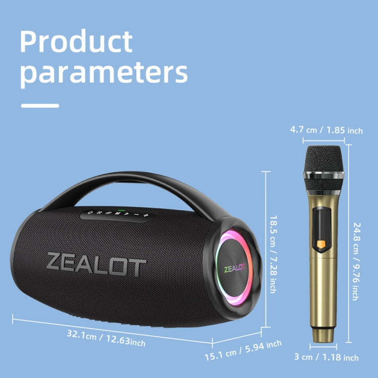Zealot S97M 80W Outdoor Portable RGB Bluetooth Speaker with Dual Microphones(Black)