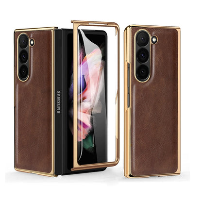 For Samsung Galaxy Z Fold6 VIETAO Crazy Horse Texture PU Phone Case(Coffee)