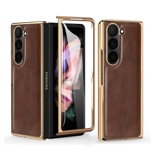For Samsung Galaxy Z Fold6 VIETAO Crazy Horse Texture PU Phone Case(Coffee)