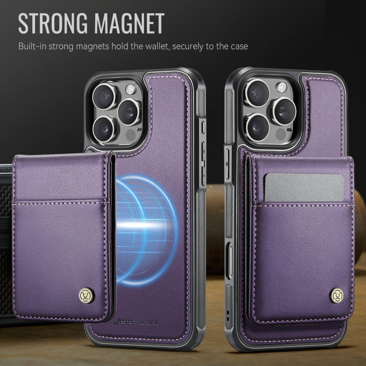 For iPhone 16 Pro Max JEEHOOD J06 British Style RFID MagSafe Card Bag PU Phone Case(Purple)