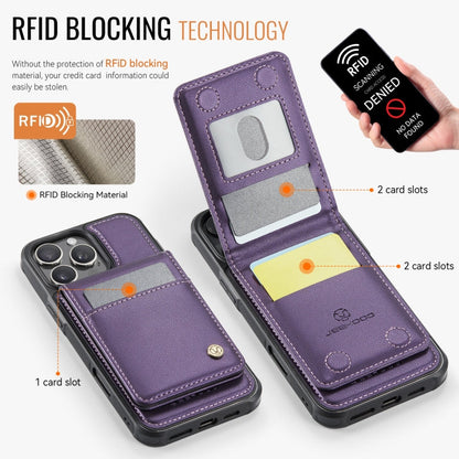 For iPhone 16 Pro Max JEEHOOD J06 British Style RFID MagSafe Card Bag PU Phone Case(Purple)