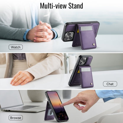 For iPhone 16 Pro Max JEEHOOD J06 British Style RFID MagSafe Card Bag PU Phone Case(Purple)