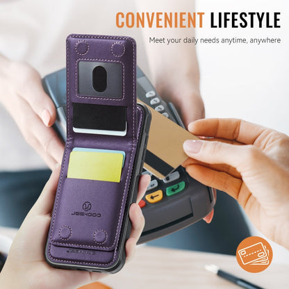 For iPhone 16 Pro Max JEEHOOD J06 British Style RFID MagSafe Card Bag PU Phone Case(Purple)