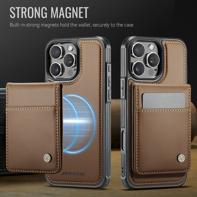 For iPhone 16 Pro Max JEEHOOD J06 British Style RFID MagSafe Card Bag PU Phone Case(Brown)