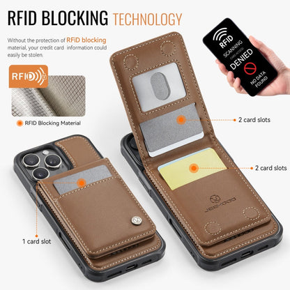 For iPhone 16 Pro Max JEEHOOD J06 British Style RFID MagSafe Card Bag PU Phone Case(Brown)