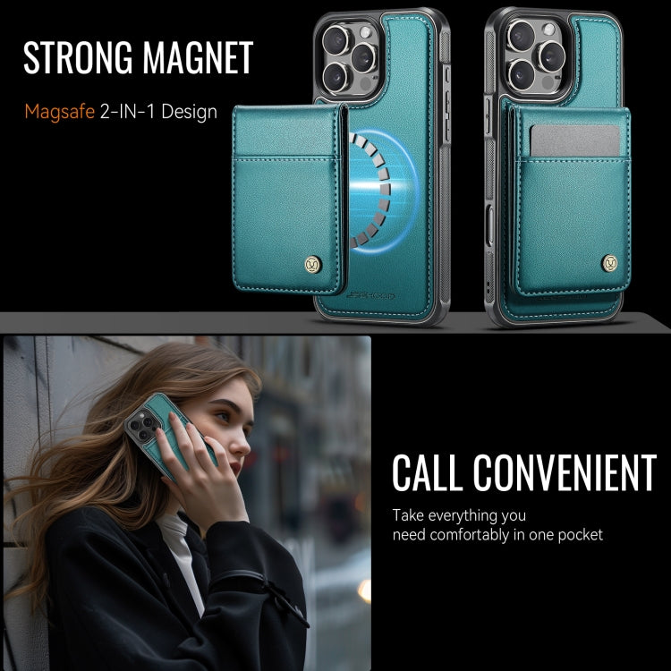 For iPhone 16 Pro Max JEEHOOD J06 British Style RFID MagSafe Card Bag PU Phone Case(Green)