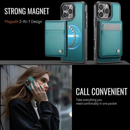 For iPhone 16 Pro Max JEEHOOD J06 British Style RFID MagSafe Card Bag PU Phone Case(Green)