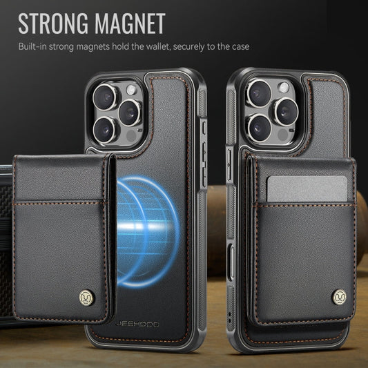 For iPhone 16 Pro Max JEEHOOD J06 British Style RFID MagSafe Card Bag PU Phone Case(Black)