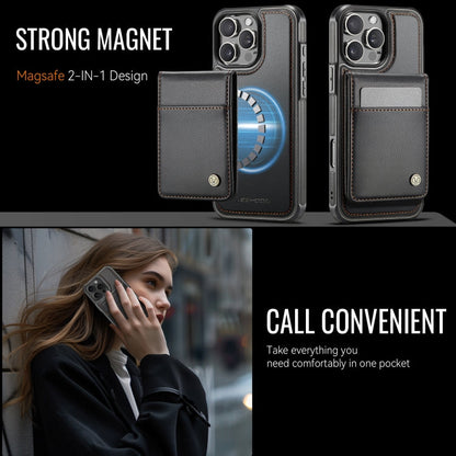 For iPhone 16 Pro Max JEEHOOD J06 British Style RFID MagSafe Card Bag PU Phone Case(Black)