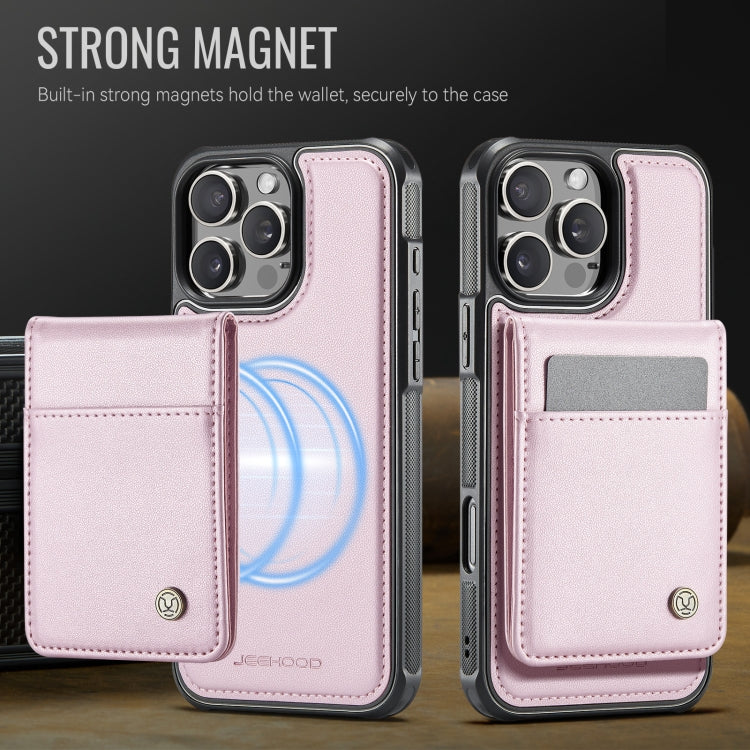 For iPhone 16 Pro Max JEEHOOD J06 British Style RFID MagSafe Card Bag PU Phone Case(Pink)