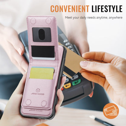 For iPhone 16 Pro Max JEEHOOD J06 British Style RFID MagSafe Card Bag PU Phone Case(Pink)