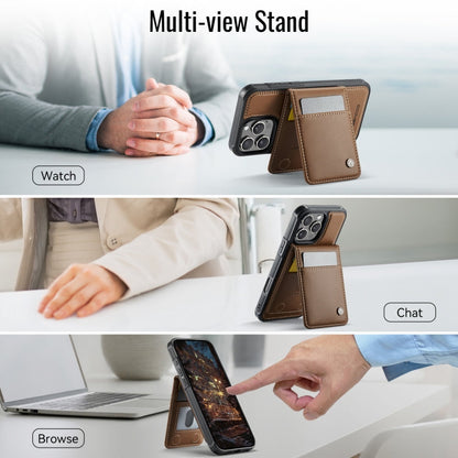 For iPhone 16 Pro JEEHOOD J06 British Style RFID MagSafe Card Bag PU Phone Case(Brown)