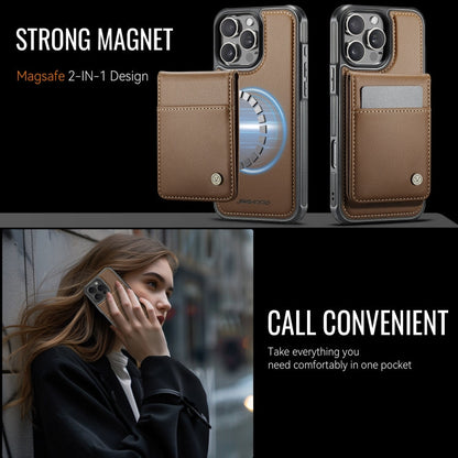For iPhone 16 Pro JEEHOOD J06 British Style RFID MagSafe Card Bag PU Phone Case(Brown)