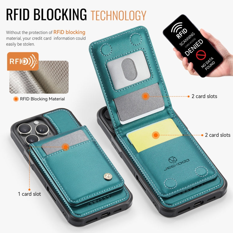 For iPhone 16 Pro JEEHOOD J06 British Style RFID MagSafe Card Bag PU Phone Case(Green)