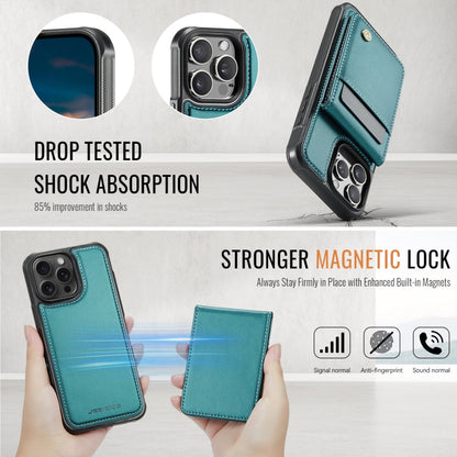 For iPhone 16 Pro JEEHOOD J06 British Style RFID MagSafe Card Bag PU Phone Case(Green)