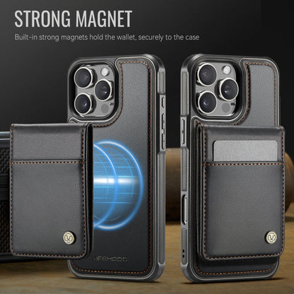 For iPhone 16 Pro JEEHOOD J06 British Style RFID MagSafe Card Bag PU Phone Case(Black)