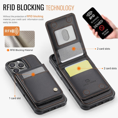 For iPhone 16 Pro JEEHOOD J06 British Style RFID MagSafe Card Bag PU Phone Case(Black)