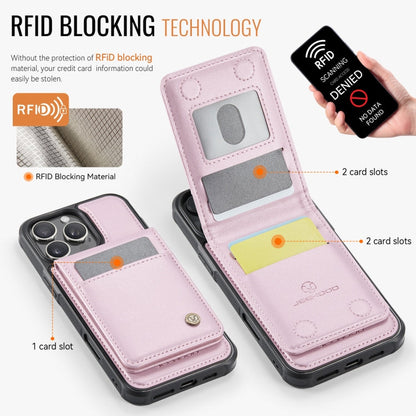 For iPhone 16 Pro JEEHOOD J06 British Style RFID MagSafe Card Bag PU Phone Case(Pink)