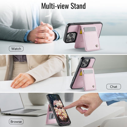For iPhone 16 Pro JEEHOOD J06 British Style RFID MagSafe Card Bag PU Phone Case(Pink)