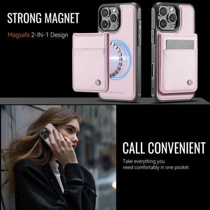 For iPhone 16 Pro JEEHOOD J06 British Style RFID MagSafe Card Bag PU Phone Case(Pink)