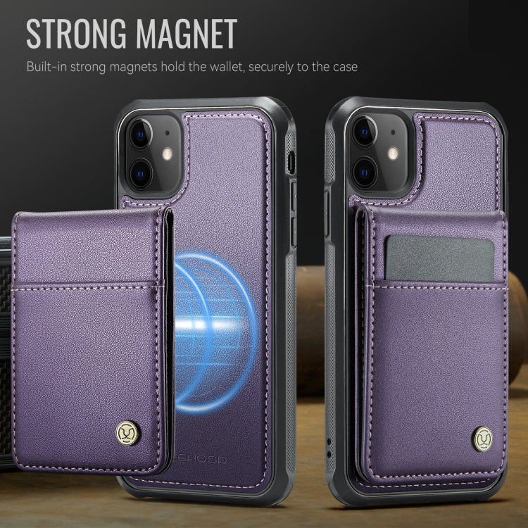For iPhone 11 JEEHOOD J06 British Style RFID MagSafe Card Bag PU Phone Case(Purple)