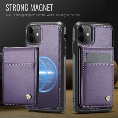 For iPhone 11 JEEHOOD J06 British Style RFID MagSafe Card Bag PU Phone Case(Purple)