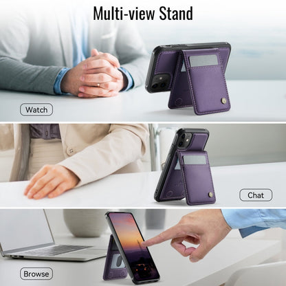 For iPhone 11 JEEHOOD J06 British Style RFID MagSafe Card Bag PU Phone Case(Purple)