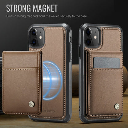 For iPhone 11 JEEHOOD J06 British Style RFID MagSafe Card Bag PU Phone Case(Brown)