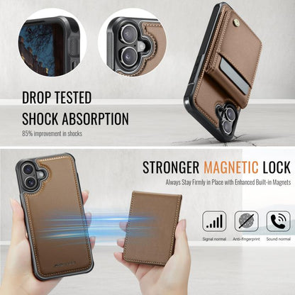 For iPhone 16 Plus JEEHOOD J06 British Style RFID MagSafe Card Bag PU Phone Case(Brown)