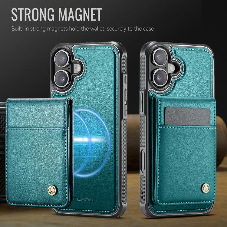 For iPhone 16 Plus JEEHOOD J06 British Style RFID MagSafe Card Bag PU Phone Case(Green)