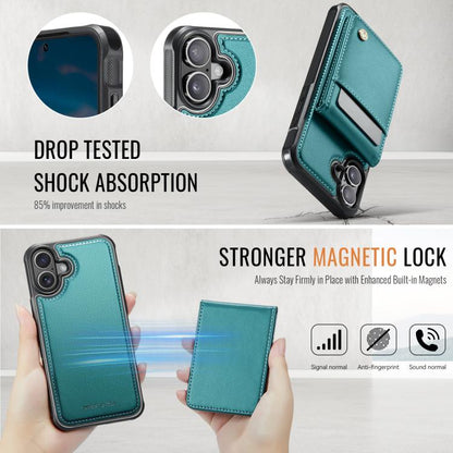 For iPhone 16 Plus JEEHOOD J06 British Style RFID MagSafe Card Bag PU Phone Case(Green)