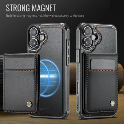 For iPhone 16 Plus JEEHOOD J06 British Style RFID MagSafe Card Bag PU Phone Case(Black)