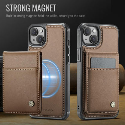 For iPhone 15 JEEHOOD J06 British Style RFID MagSafe Card Bag PU Phone Case(Brown)